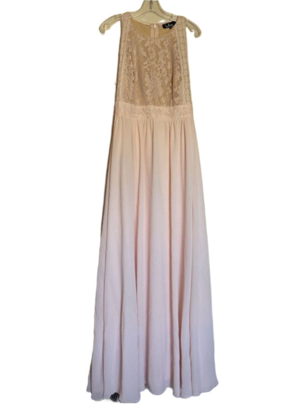 Women's Lulus Pink Lace Maxi Dress L Formal Filmy